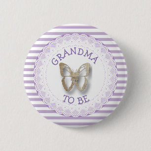 Lila Butterfly Grandma ska vara babyduschknapp Knapp