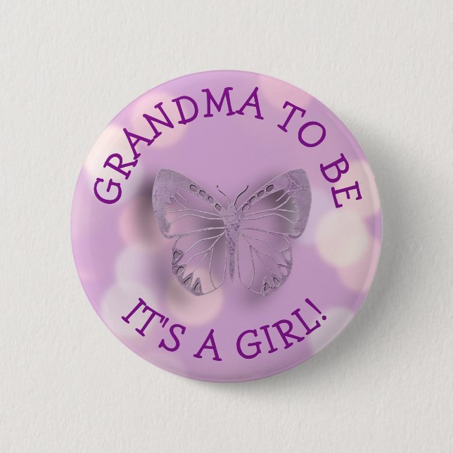 Lila Butterfly Grandma to be Baby Shower Knapp (Framsida)