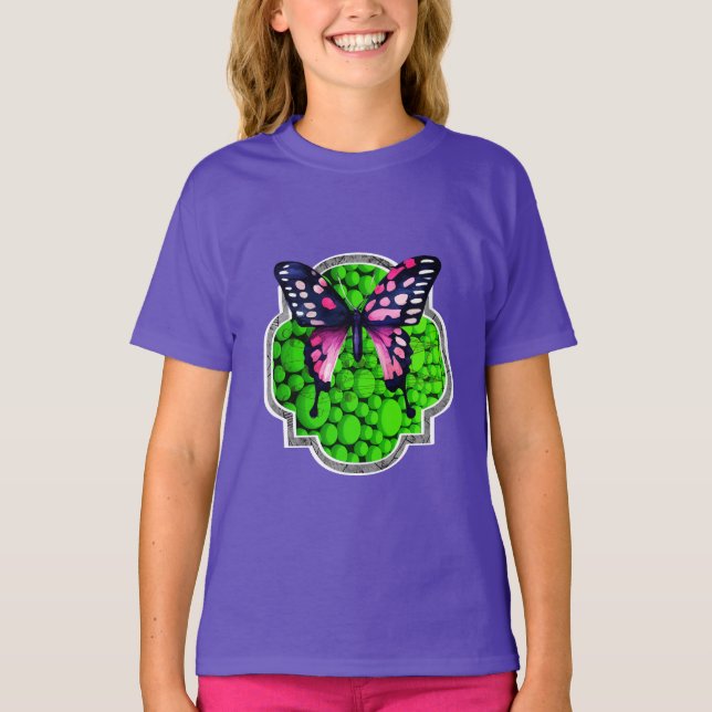 Lila Butterfly, Grönt Dots, Astrologi T Shirt (Framsida)