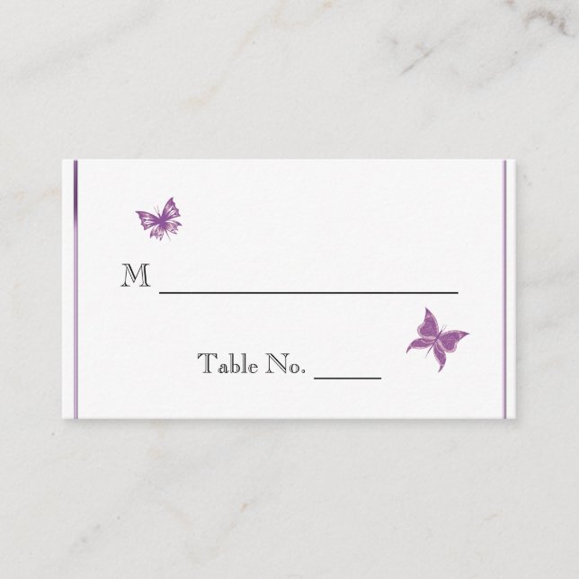 Lila Butterfly Heart Bröllop Place Cards Placeringskort (Framsida)