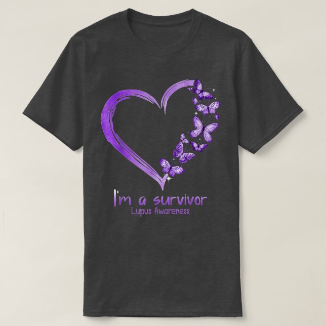 Lila Butterfly Heart Jag är en Survivor Lupus Awar T Shirt (Design framsida)