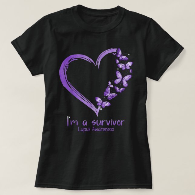 Lila Butterfly Heart Jag är en Survivor Lupus Awar T Shirt (Design framsida)
