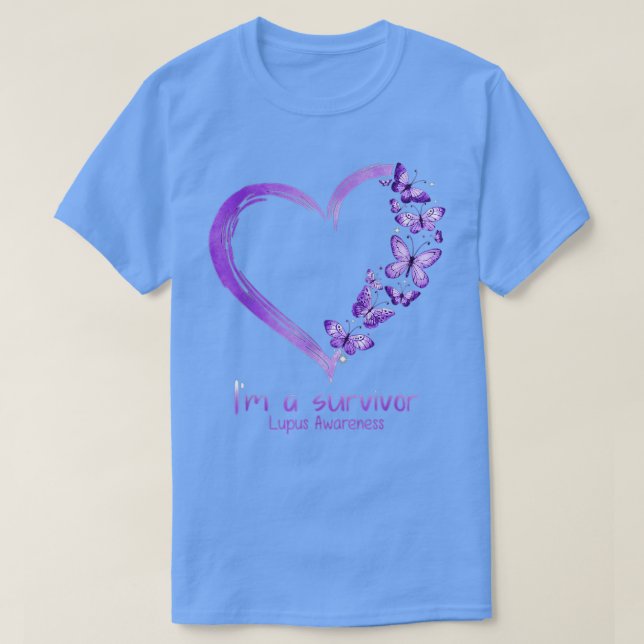 Lila Butterfly Heart Jag är en Survivor Lupus Awar T Shirt (Design framsida)