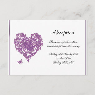 Lila Butterfly Heart Wedening Reception Inbjudningar