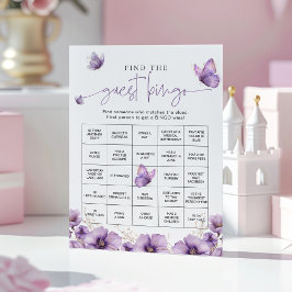 Lila Butterfly Hitta gästen Bingo-spelkort Rådkort