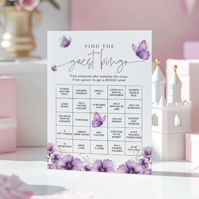 Lila Butterfly Hitta gästen Bingo-spelkort Rådkort (Skapare uppladdad)