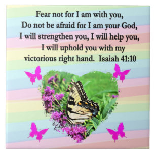 LILA BUTTERFLY ISAIAH 41:10 BIBLIG VERSE KAKELPLATTA