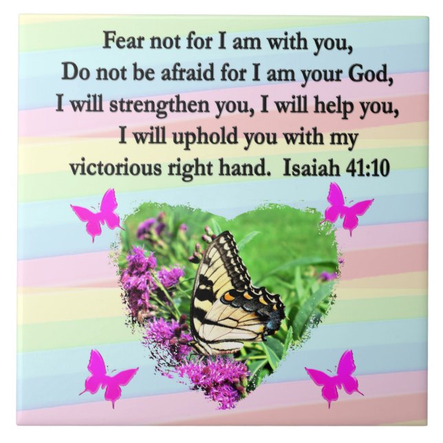 LILA BUTTERFLY ISAIAH 41:10 BIBLIG VERSE KAKELPLATTA (Framsidan)