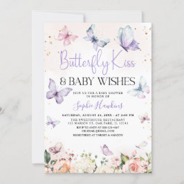 Lila Butterfly Kisses Flicka Baby Shower Inbjudningar
