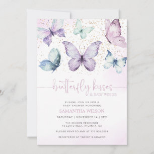Lila Butterfly Kisses Girl Baby Shower Inbjudningar