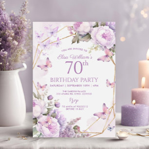 Lila Butterfly Lilac Garden Party 80:e födelsedage Inbjudningar