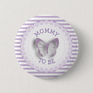 Lila Butterfly Mamma till babyduschknapp Knapp