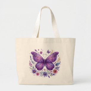 Lila Butterfly med blommor Jumbo Tygkasse