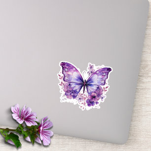 Lila Butterfly med blommor Klistermärken