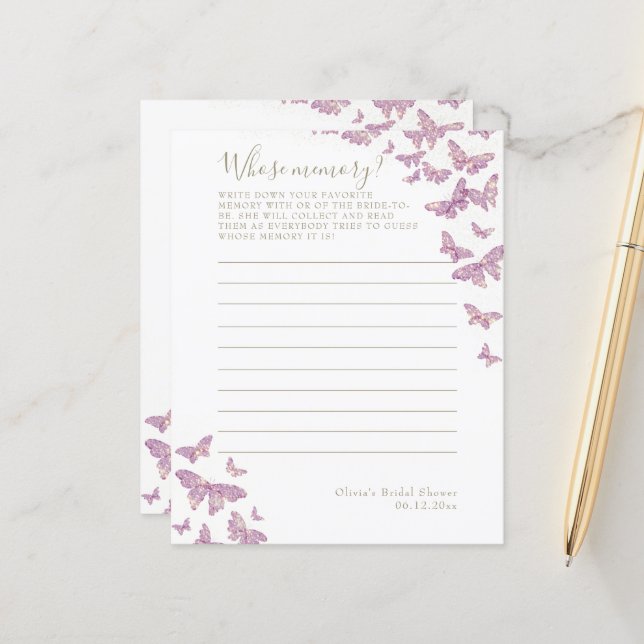 Lila Butterfly-Möhippa vars minnesspel (Fram/Back In Situ)