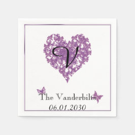 Lila Butterfly Monogram Bröllop Napkin Pappersservett