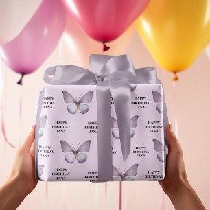 Lila Butterfly och Grattis på födelsedagen Presentpapper