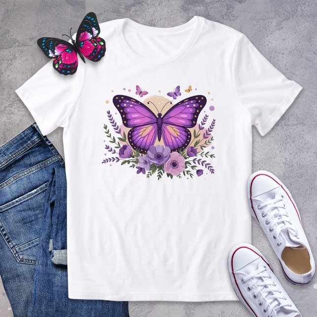 Lila Butterfly och Lavender Blommigt Shirt T (Skapare uppladdad)