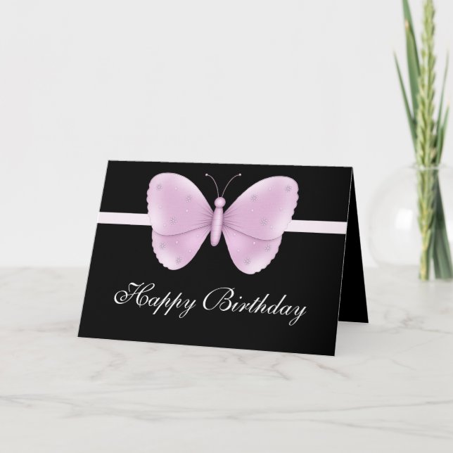 Lila Butterfly på Black Grattis på födelsedagen Ca Kort (Framsida)