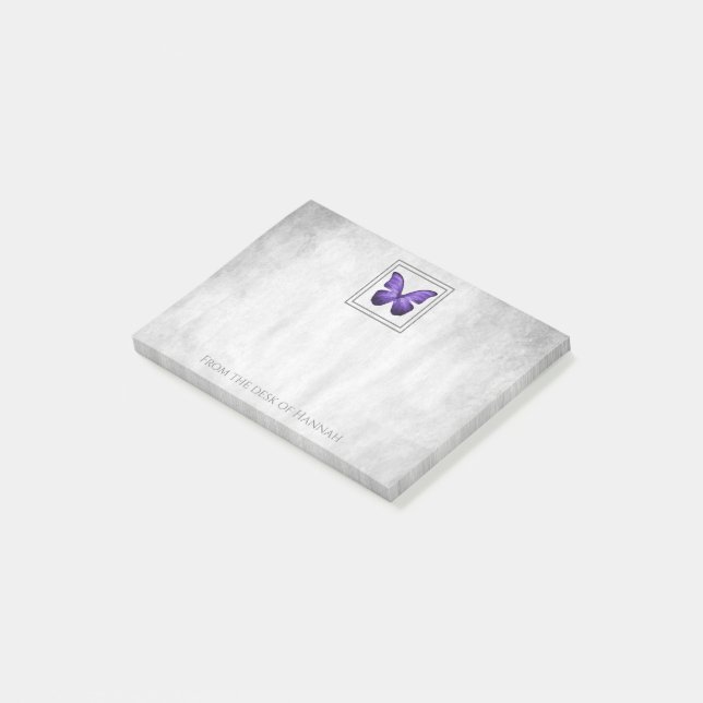 Lila Butterfly Personlig Notes Post-it Block (Vinklad)