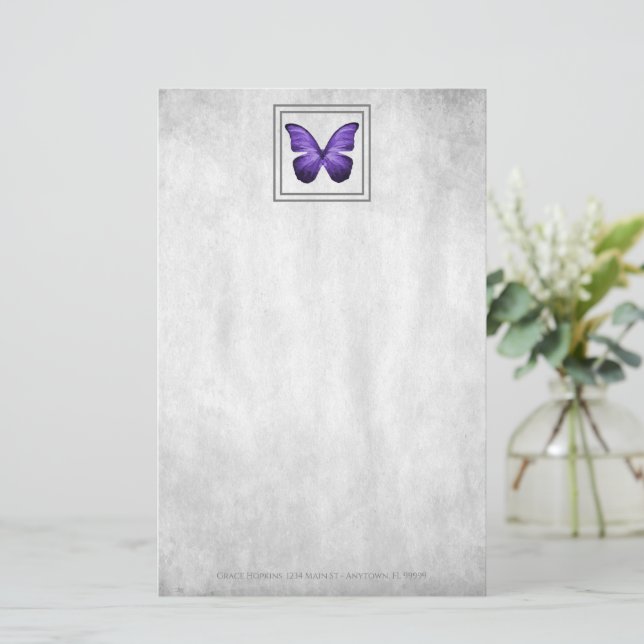 Lila Butterfly Personlig Stationery Brevpapper (Stående Fram)