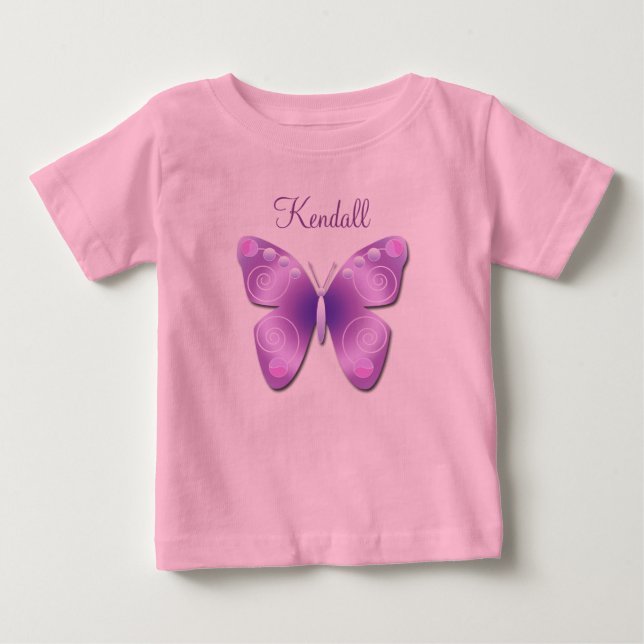 Lila Butterfly Personlig T Shirt (Framsida)