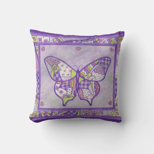Lila Butterfly Pillow Kudde (Framsida)
