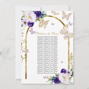 Lila Butterfly Quinceanera Padrinos de Honor Inbjudningar