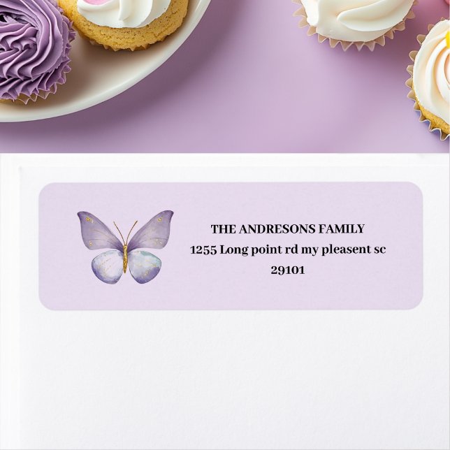 Lila Butterfly Returadress Etikett (Skapare uppladdad)