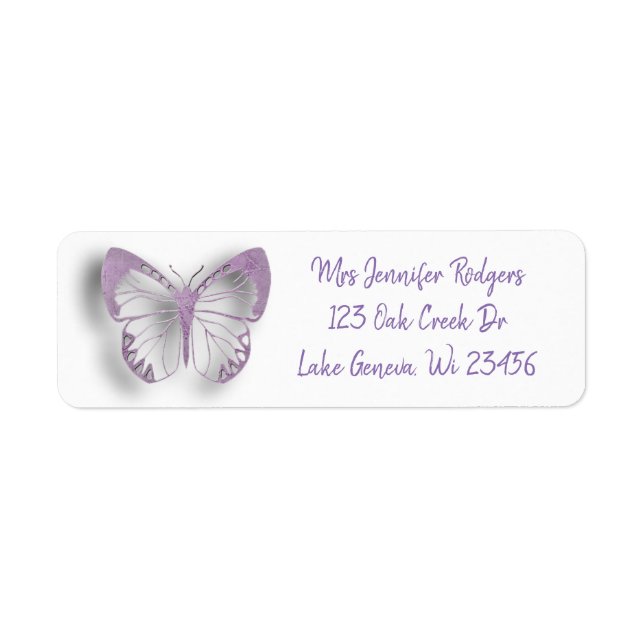 Lila Butterfly Returadress Etikett (Framsidan)