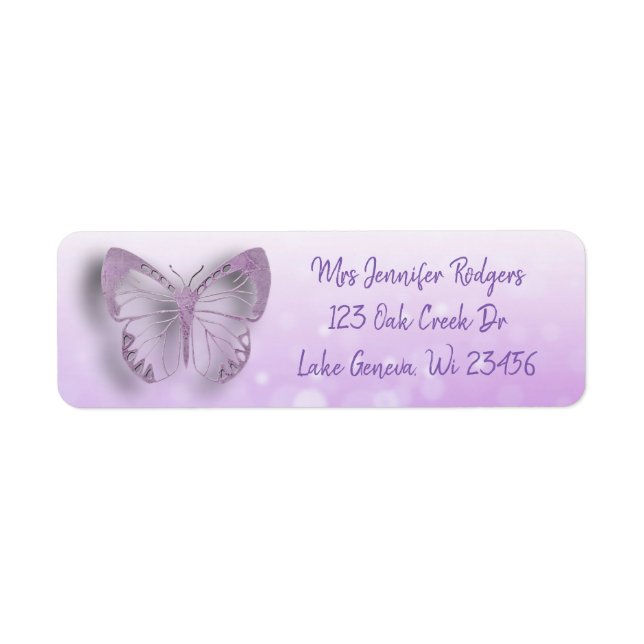 Lila Butterfly Returadress Etikett (Framsidan)