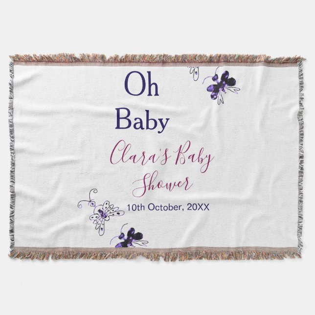 Lila Butterfly rosa babydusch baby modern modern  Filt (Framsidan)