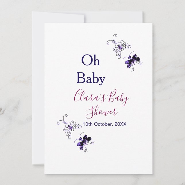 Lila Butterfly rosa babydusch baby modern modern  Inbjudningar (Framsida)