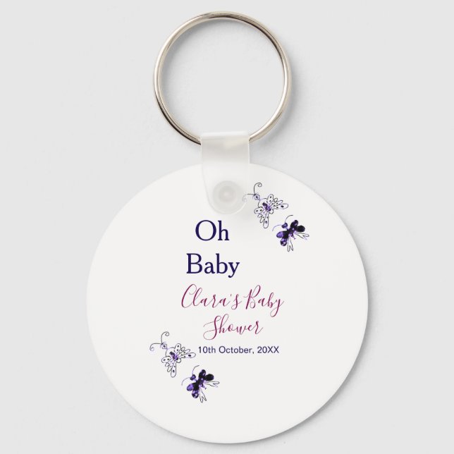 Lila Butterfly rosa babydusch baby modern modern  Nyckelring (Framsida)