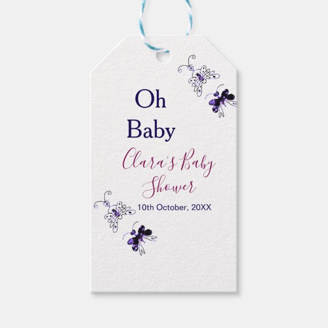 Lila Butterfly rosa babydusch baby modern modern  Presentetikett (Framsidan)