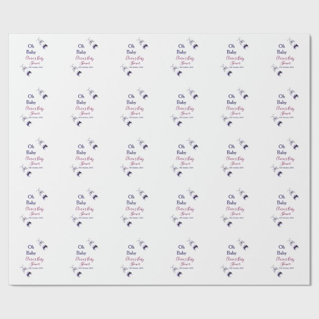 Lila Butterfly rosa babydusch baby modern modern  Presentpapper (Platt)