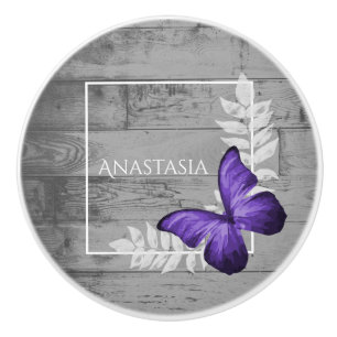 Lila Butterfly Rustic Personlig Ceramic Knob Knopp