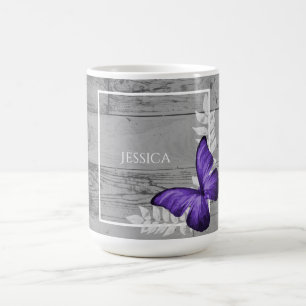 Lila Butterfly Rustic Personlig Coffee Mugg