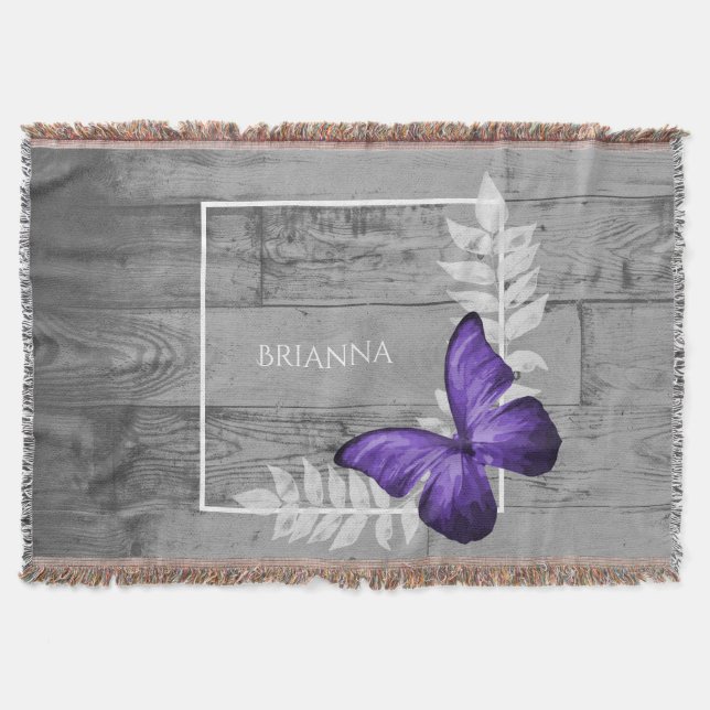 Lila Butterfly Rustic Personlig Throw Blanket Filt (Framsidan)