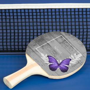 Lila Butterfly Rustic Ping Pong Paddle Pingisracket