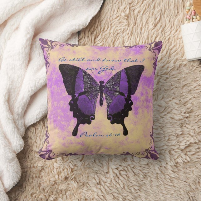Lila Butterfly Scripture Pillow Kudde (Filt)