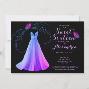 Lila Butterfly Sweet sixteen 16 Birthday Inbjudningar