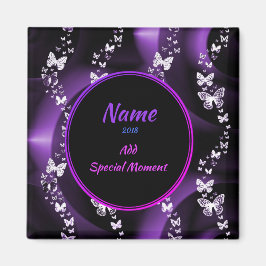 Lila Butterfly Swirl, Lägg till Namn och datum Magnet