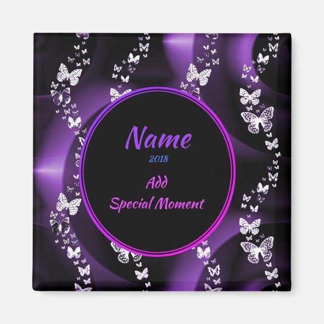 Lila Butterfly Swirl, Lägg till Namn och datum Magnet (Framsidan)