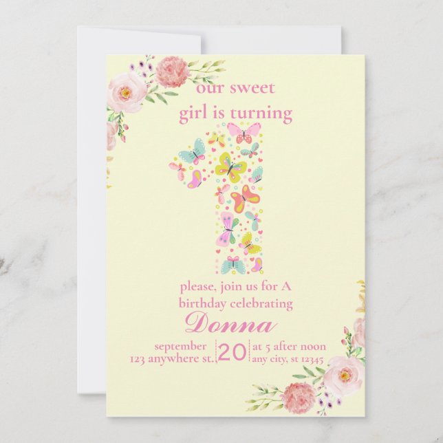 Lila Butterfly Vår lilla fjäril Inbjudningar (Framsida)