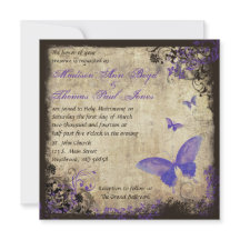 Lila Butterfly Vintage Square bröllopsinbjudan