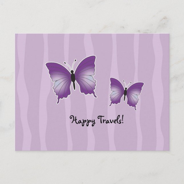 Lila Butterfly vycard Lycklig Travels Vykort (Framsida)