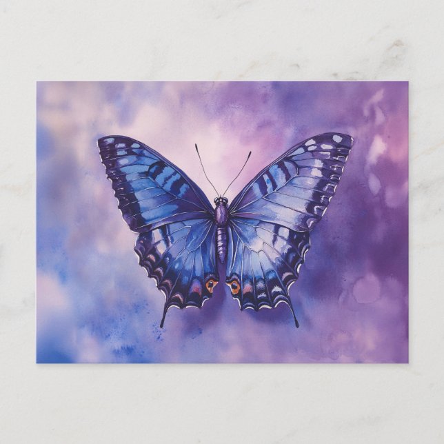Lila Butterfly Watercolor Vykort (Framsida)
