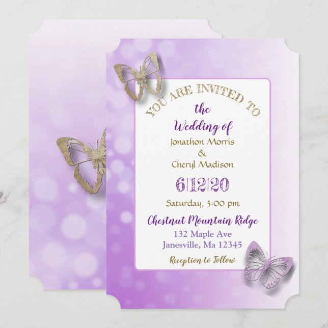 Lila Butterfly Wedding-inbjudningar Inbjudningar (Fram/baksida)