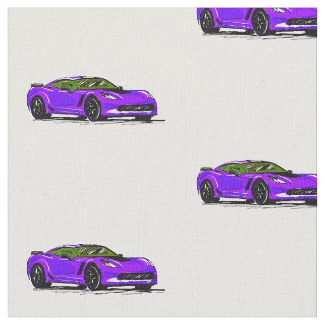 Lila C7 Korvette Hand plockade Sketch Fabric Tyg (Närbild)